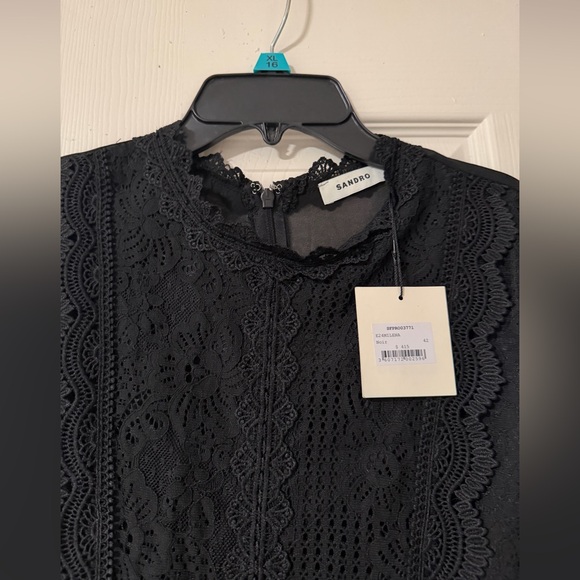 Sandro Black Lace Long Sleeve Dress - Picture 6 of 6